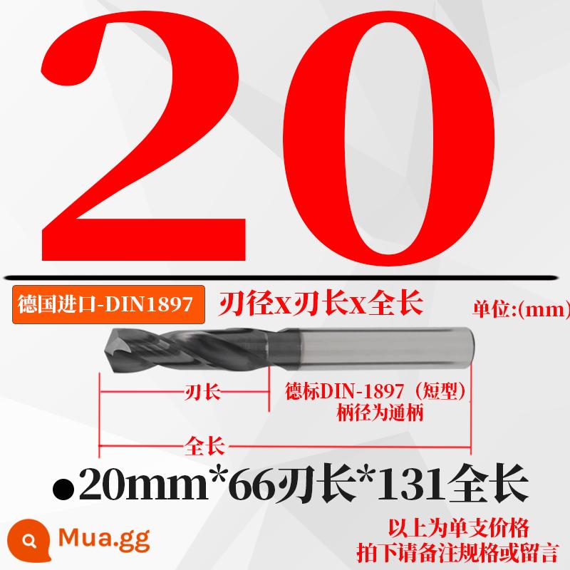 Đức nhập khẩu cứng hợp kim thép vonfram mũi khoan độ cứng cao loại ngắn xử lý nhiệt khuôn thép đúc mũi khoan xoắn 3-20mm - 20.0mm * 66 chiều dài lưỡi dao * 131 tổng chiều dài (1 nhánh) đục ngắn