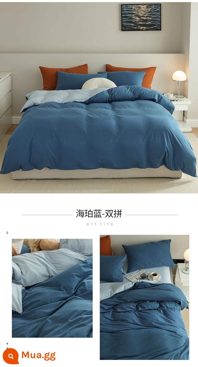 Bộ 4 mảnh cotton Tianzhu dệt kim loại A dành cho trẻ em cotton nguyên chất 100 cotton ga trải giường đơn giản được trang bị ga trải giường - Phép thuật kép Hyperblue