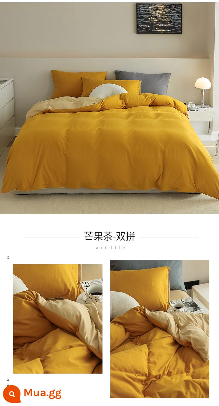 Bộ 4 mảnh cotton Tianzhu dệt kim loại A dành cho trẻ em cotton nguyên chất 100 cotton ga trải giường đơn giản được trang bị ga trải giường - Trà xoài đôi