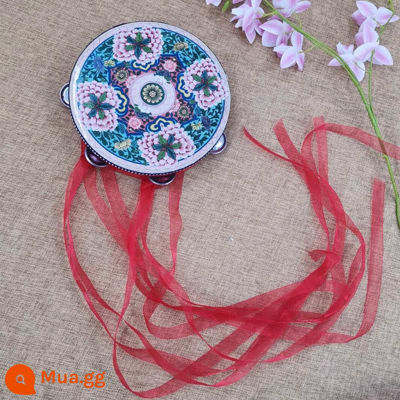 Đôn Hoàng Bay Tambourine Cổ Đạo Cụ Tambourine Hanfu Trẻ Em Cầm Tay Ảnh Trống Ruy Băng Trống Đường Trống Nhạc Cụ Múa - tambourine hoa mẫu đơn màu hồng