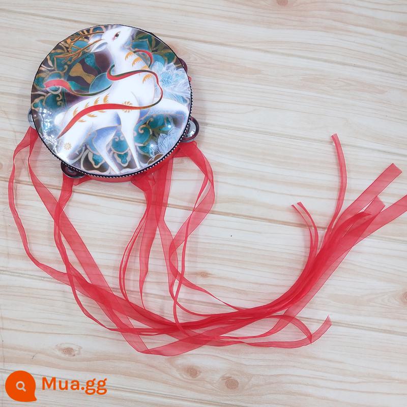 Đôn Hoàng Bay Tambourine Cổ Đạo Cụ Tambourine Hanfu Trẻ Em Cầm Tay Ảnh Trống Ruy Băng Trống Đường Trống Nhạc Cụ Múa - Tambourine hươu linh thiêng