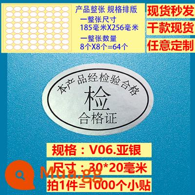 Giấy chứng nhận kiểm định Kiểm định viên QCPASSED sản phẩm đủ tiêu chuẩn nhãn kiểm tra chất lượng laser câm bạc sáng bạc - 6 giấy chứng nhận kiểm định câm bạc 30*20-1000 miếng dán