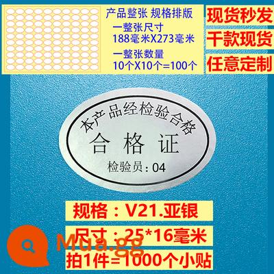 Giấy chứng nhận kiểm định Kiểm định viên QCPASSED sản phẩm đủ tiêu chuẩn nhãn kiểm tra chất lượng laser câm bạc sáng bạc - 21 giấy chứng nhận câm bạc thanh tra 04-1000