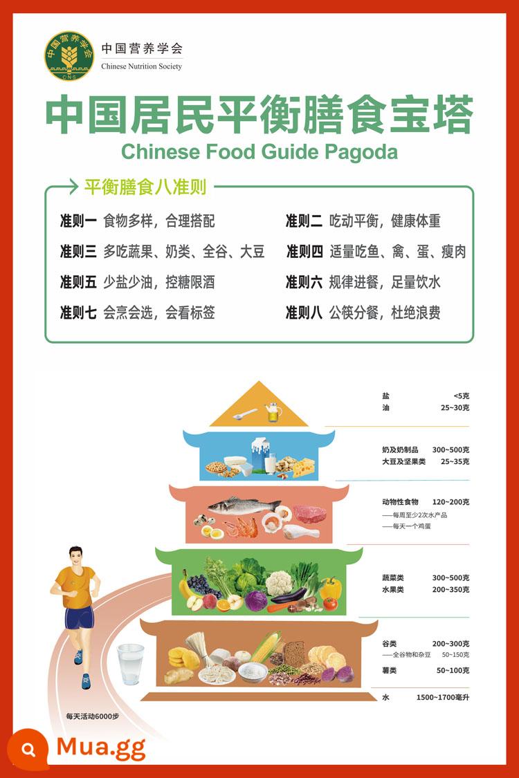 2022 phiên bản mới của cư dân Trung Quốc chế độ ăn uống cân bằng chùa tường biểu đồ thực phẩm rau máy đo calo trẻ em mang thai dán tường - Phiên bản mới 2022/Chùa ăn kiêng cân bằng