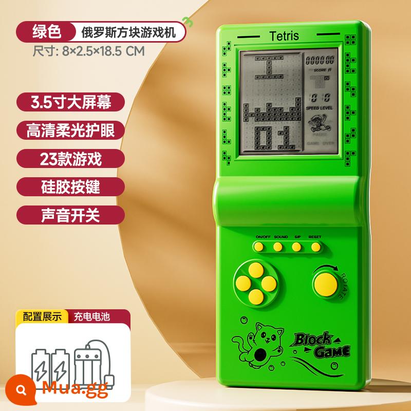 Tetris Máy Chơi Game Cầm Tay Chính Hãng Thời Thơ Ấu Vintage Retro Hoài Cổ Máy Chơi Game Phát Triển Trẻ Em Xếp Hình - Bộ sạc [3,5 inch + Bảo vệ mắt HD] Xanh Matcha