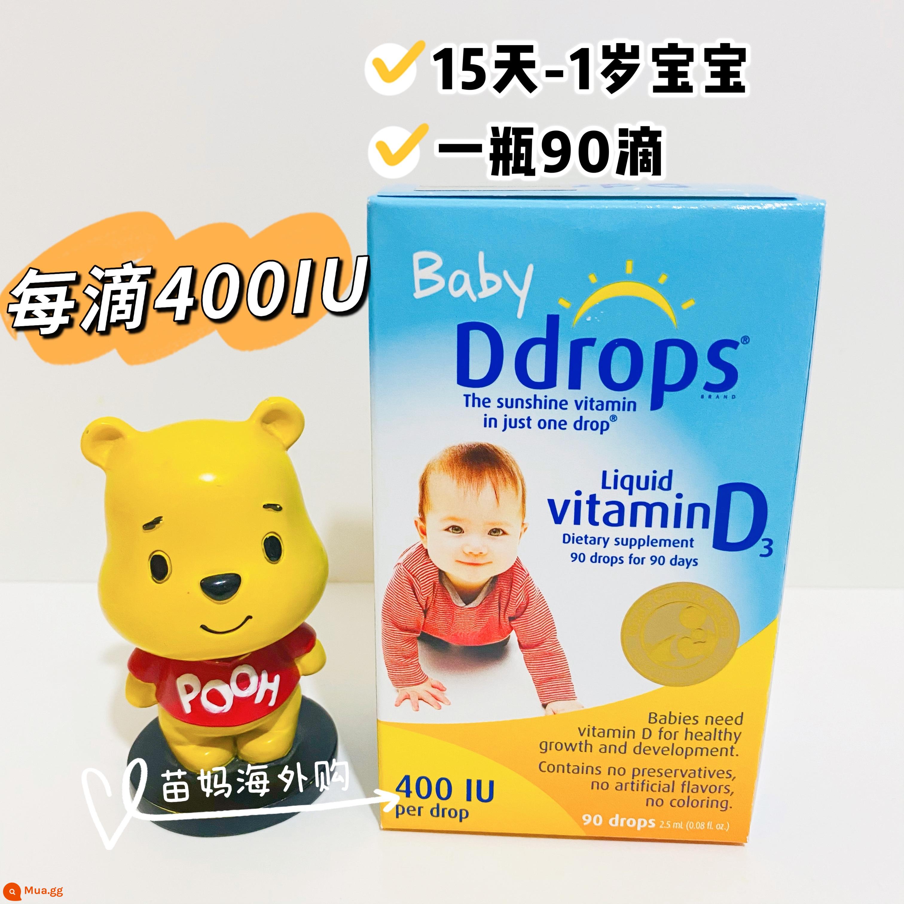 Ddrops vitamin D3 của Mỹ giọt 400iu trẻ sơ sinh và trẻ nhỏ VD3 bé 600iu thúc đẩy hấp thu canxi - màu xanh da trời