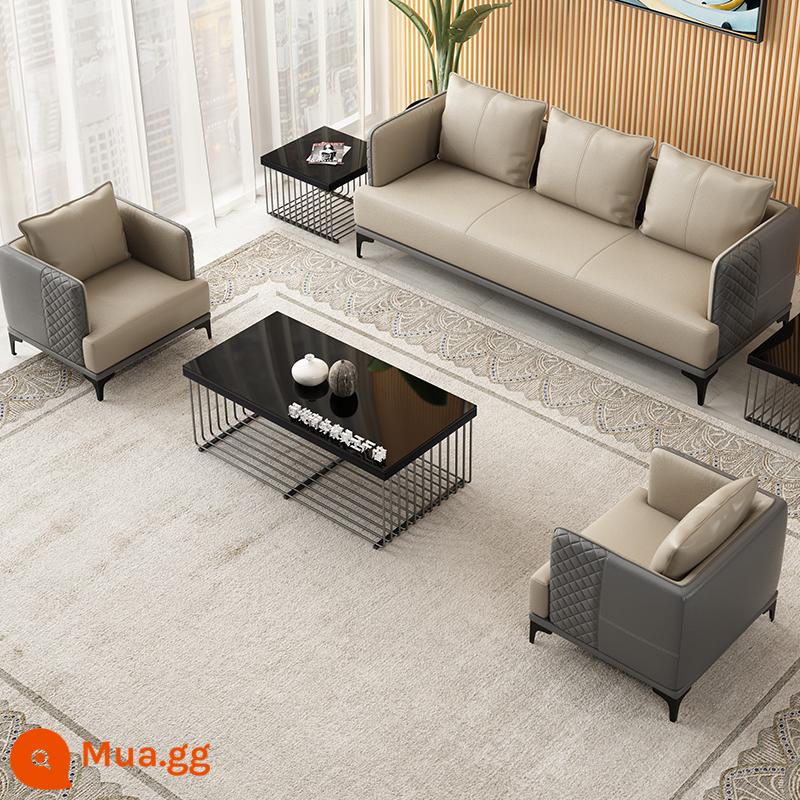 Ghế sofa văn phòng kết hợp bàn trà đơn giản gói giải trí nghỉ ngơi khu vực tiếp tân tiếp tân kinh doanh đàm phán nhỏ ba người - 1+1+3[xám và kaki] (không có bàn cà phê)