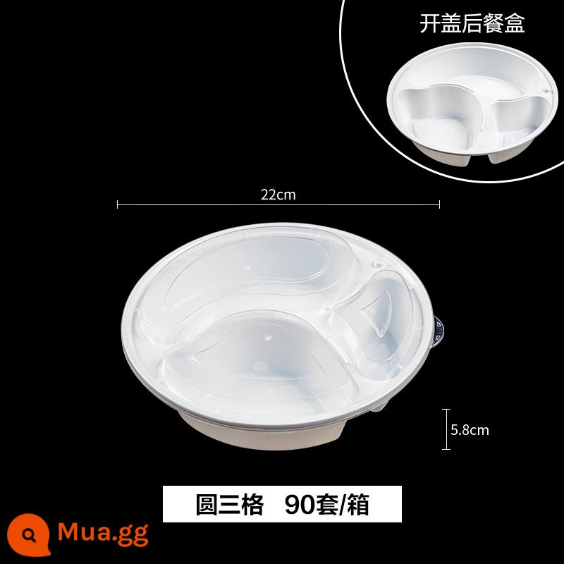 500/650/750Ml Hộp Cơm Trưa Hình Chữ Nhật Ba Ngăn Dùng Một Lần Giao Hàng Bao Bì Hộp Đen Trong Suốt Hộp Thức Ăn Nhanh - 1000 vòng ba lưới màu trắng sữa 90 bộ