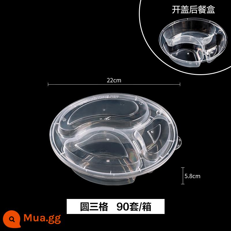 500/650/750Ml Hộp Cơm Trưa Hình Chữ Nhật Ba Ngăn Dùng Một Lần Giao Hàng Bao Bì Hộp Đen Trong Suốt Hộp Thức Ăn Nhanh - 1000 lưới tròn ba trong suốt 90 bộ