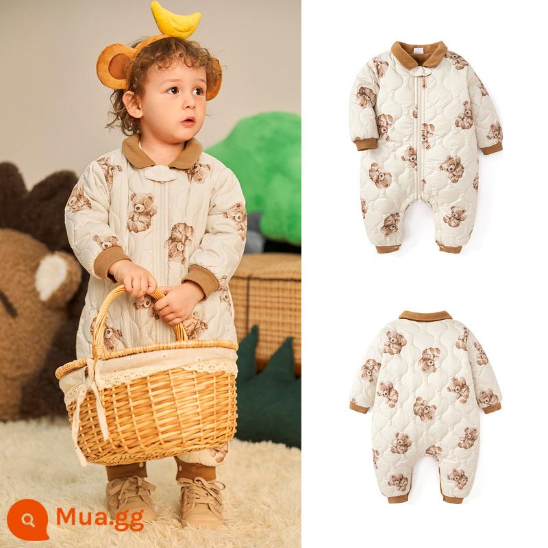 Balabala Jumpsuit Cho Bé Đi Chơi Mùa Thu Đông Quần Áo Cotton 2023 Mới Ôm Quần Áo Và Romper Áo Liền Quần Áo Dày Và Nhung - Tông màu cà phê trắng 00315