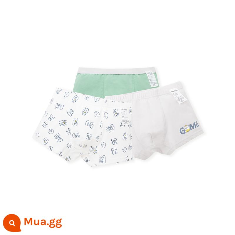 Quần lót balabala bé trai cotton vừa và nhỏ trẻ em boxer quần phẳng quần đùi trẻ em tam giác bé trai ba gói - Chữ trắng xanh