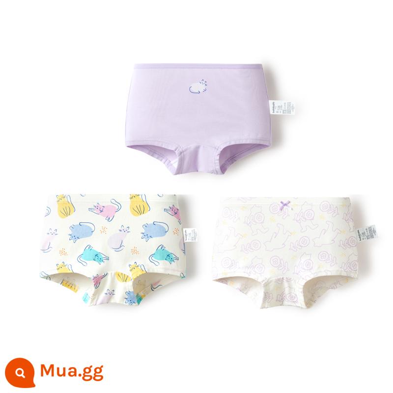 Quần lót nữ Balabala cotton hình tam giác cho trẻ nhỏ và lớn không có kẹp PP bốn góc và ba mảnh - mèo tím