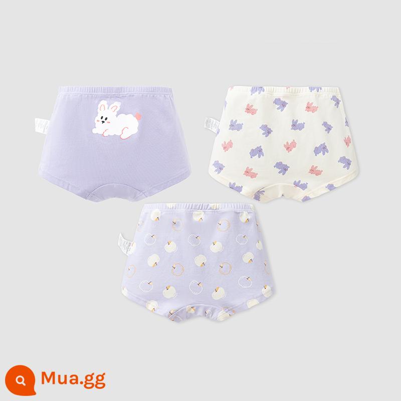 Quần lót nữ Balabala cotton hình tam giác cho trẻ nhỏ và lớn không có kẹp PP bốn góc và ba mảnh - Thỏ nhỏ màu trắng và tím