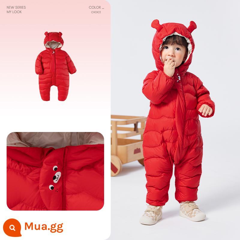 Balabala bé xuống áo khoác mùa đông Jumpsuit quần áo bé trai 2023 bé gái mới mùa đông ôm sát quần áo - Hình dạng gấu đỏ Trung Quốc-60611