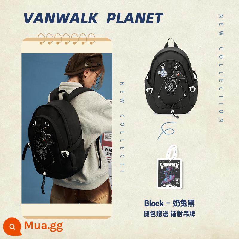 VANWALK Planet Rabbit Ba lô thỏ kẹo bơ cứng dễ thương tự chế cho bé gái với mặt dây chuyền ngôi sao nhẹ cặp đi học ngọt ngào - thỏ sữa đen