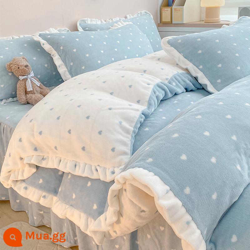 Bed Bed váy sữa Velvet Bốn bộ mền nhung san hô đôi Falerlan cộng với nhung ba giường nhóm - R nhung tình yêu xanh da trời