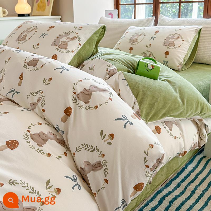 Hoạt Hình Một Cotton Nguyên Chất B Sữa Nhung 4 San Hô Nhung Vỏ Chăn Dép Nỉ Plus Da Lộn Tấm Chăn Ga Gối Trẻ Em - MR Nhung Biffy Thỏ