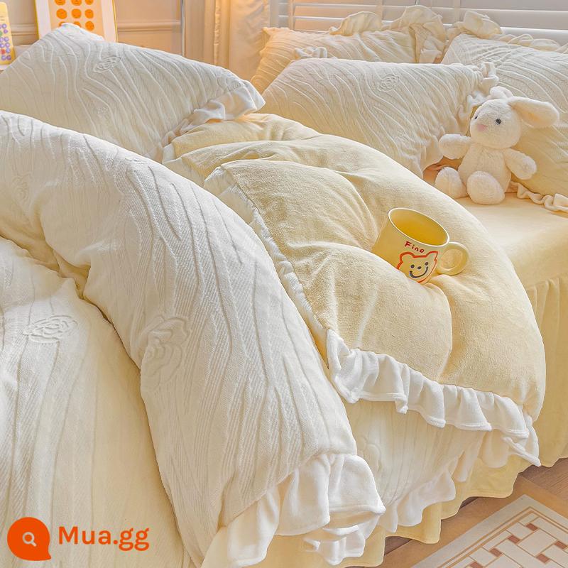 Bed Bed váy sữa Velvet Bốn bộ mền nhung san hô đôi Falerlan cộng với nhung ba giường nhóm - R Nhung Carlos Trắng