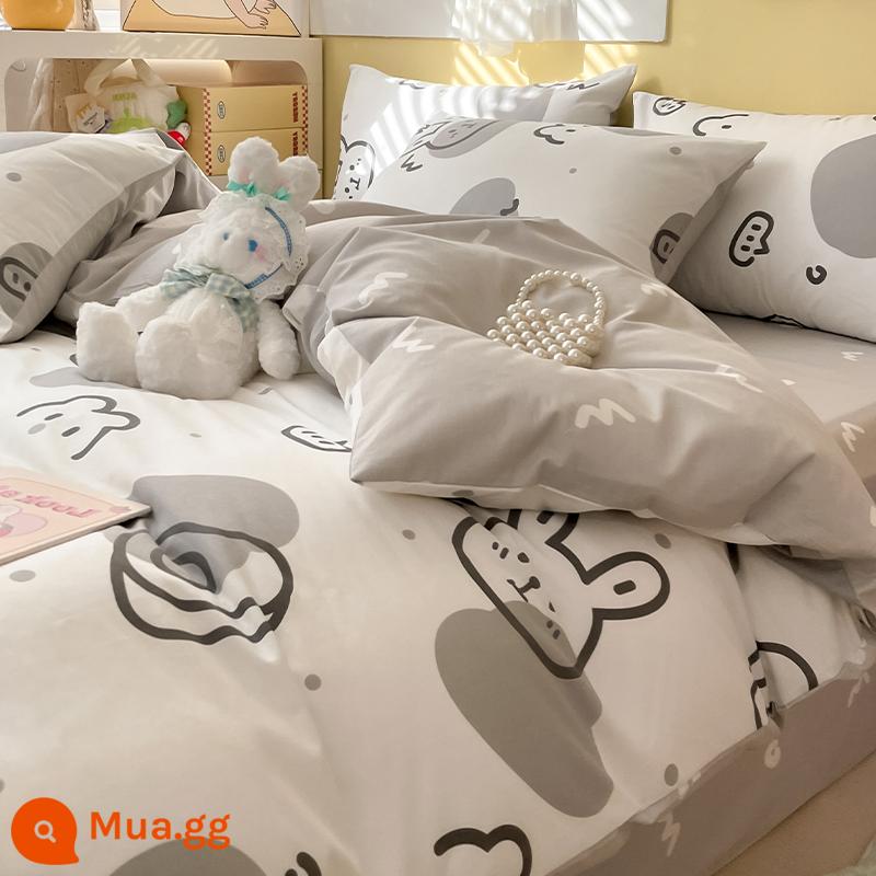 Hoạt Hình Giường Bốn Bộ Tất Cả Cotton 100 Cotton Bé Trai Vỏ Chăn Giường Đơn Trang Bị Tấm Chăn Ga Gối Trẻ Em Bộ 3 bộ 4 - thỏ thời trang M