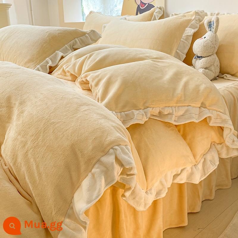 Bed Bed váy sữa Velvet Bốn bộ mền nhung san hô đôi Falerlan cộng với nhung ba giường nhóm - R nhung ngay từ cái nhìn đầu tiên - màu vàng tươi