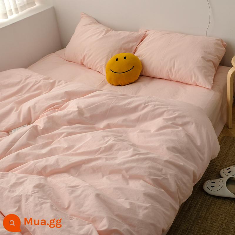 Ga trải giường cotton đã giặt kiểu Nhật một mảnh cotton nguyên chất Phong cách Bắc Âu cotton chăn đơn Bộ ba món giường đôi Kang đơn - M-ins hồng nhạt EM