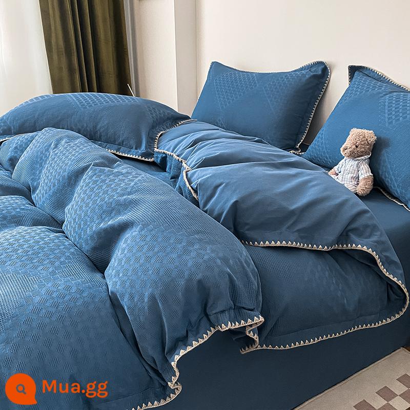 Phong Cách Bắc Âu Bộ 4 Bộ Cotton Nguyên Chất Cotton Waffle Đơn Giản Màu Giường Vỏ Chăn 3 Bộ Chăn Ga Gối trang Bị Tấm - M Loughglan