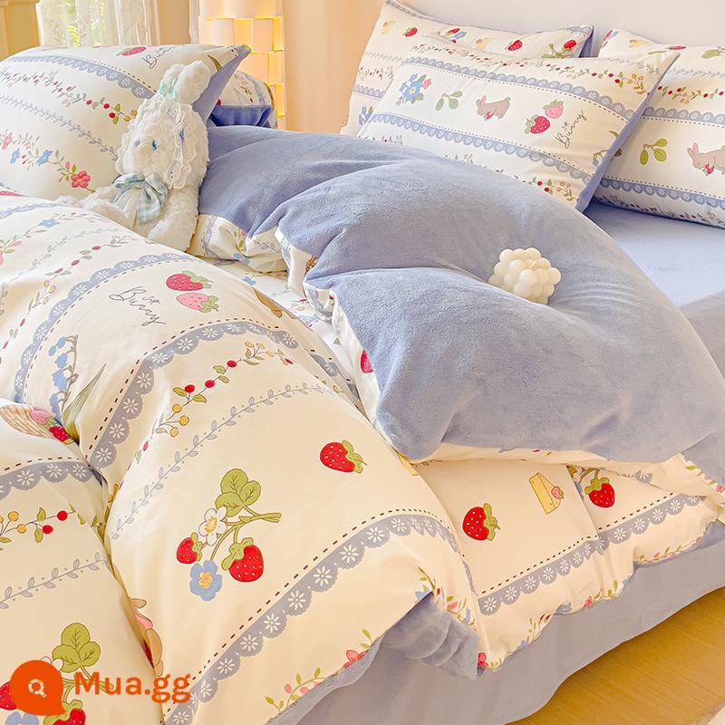 Hoạt Hình Một Cotton Nguyên Chất B Sữa Nhung 4 San Hô Nhung Vỏ Chăn Dép Nỉ Plus Da Lộn Tấm Chăn Ga Gối Trẻ Em - Vườn Nhung Xanh MR