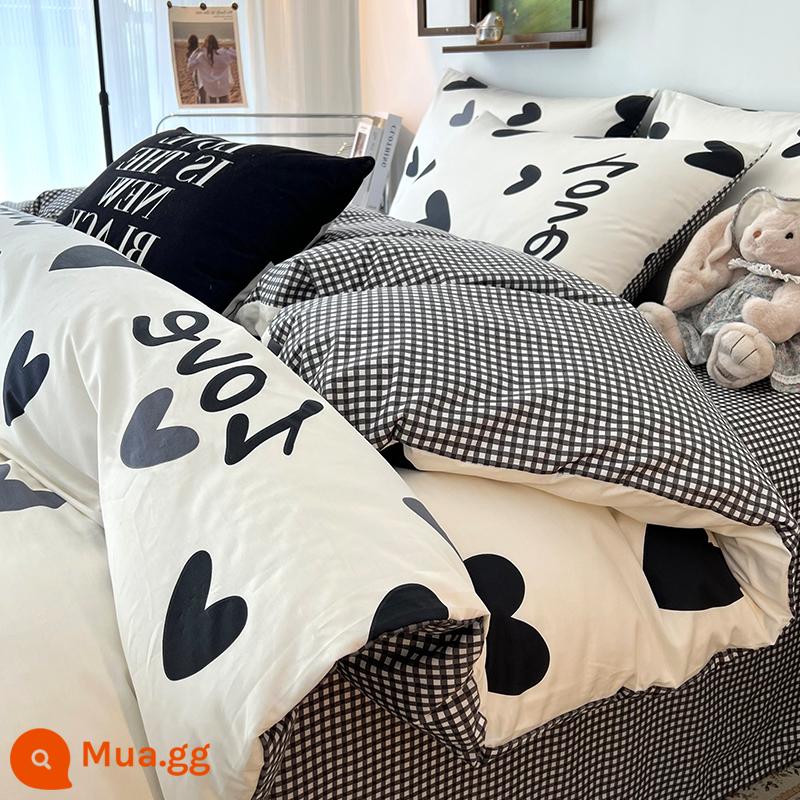 Bắc Âu Ins Phong Cách Giường Cotton Nguyên Chất Bộ 4 Cotton 100 Đơn Giản Kẻ Ca Rô Nam Giường Chăn Ga Ký Túc Xá Bộ 3 - MLoveLOVEHL