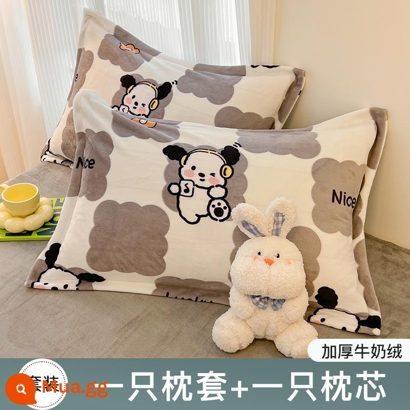 Gối ruột gối home có vỏ gối đốt sống cổ giúp ngủ ngon cả đầu nam cặp chụp 2 bộ đơn và đôi ký túc xá sinh viên - [Lõi gối đơn + Vỏ gối nhung sữa] Chó vuông nhỏ ZTR