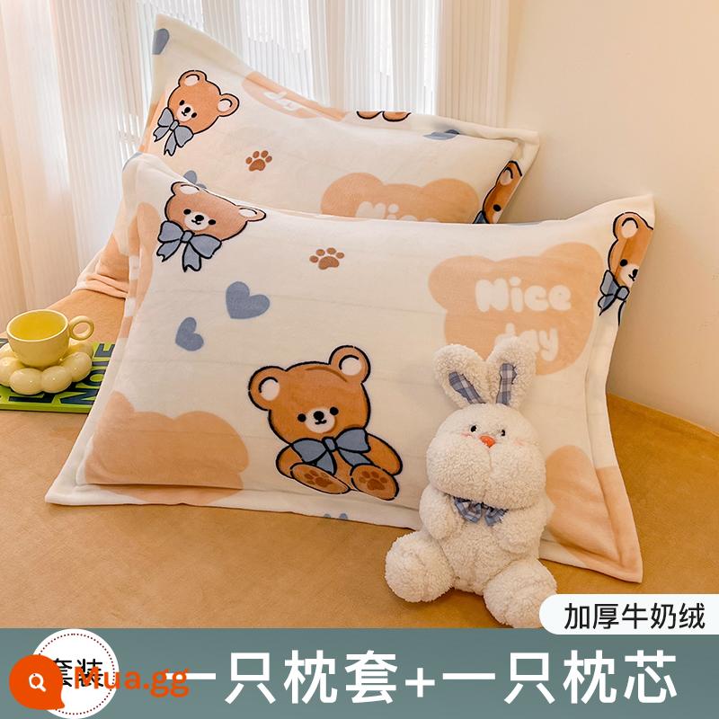 Gối ruột gối home có vỏ gối đốt sống cổ giúp ngủ ngon cả đầu nam cặp chụp 2 bộ đơn và đôi ký túc xá sinh viên - [Lõi gối đơn + Vỏ gối nhung sữa] ZTR Guaiguai Xiongbao