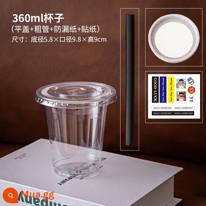 Cà Phê Trà Sữa Nhựa 500Ml Uống Trà Chanh Latte Đóng Gói Dùng Một Lần Bột Đá Lạnh Ly Uống Nước Có Nắp - Cốc 360ml + nắp phẳng + giấy chống rò rỉ + nhãn dán + [ống hút dày]