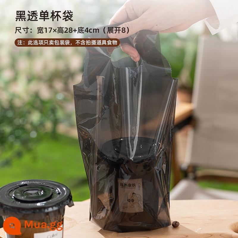 Cà Phê Trà Sữa Nhựa 500Ml Uống Trà Chanh Latte Đóng Gói Dùng Một Lần Bột Đá Lạnh Ly Uống Nước Có Nắp - Túi trong suốt màu đen cốc đơn