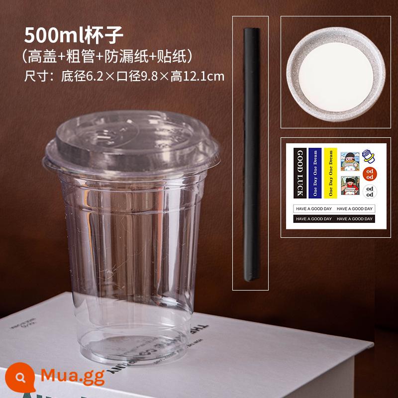 Cà Phê Trà Sữa Nhựa 500Ml Uống Trà Chanh Latte Đóng Gói Dùng Một Lần Bột Đá Lạnh Ly Uống Nước Có Nắp - Cốc 500ml + nắp cao + giấy chống rò rỉ + nhãn dán + [ống hút dày]