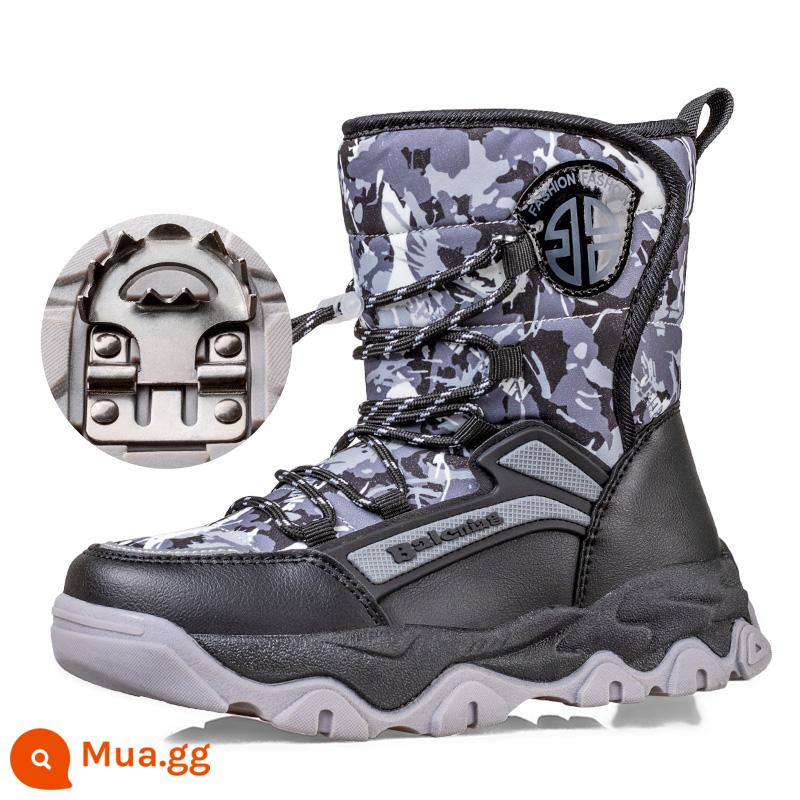 Boots Snow Boots của trẻ em mùa đông cộng với đôi giày cotton dày nhung Chàng trai giữ ấm chống thấm nước chống nước phía đông bắc đôi giày ấm áp - T26 màu xám nhỏ hơn một cỡ