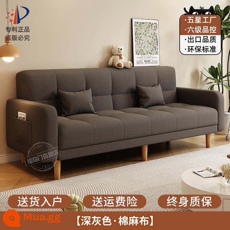 Sofa căn hộ nhỏ phòng khách 2023 mới đơn giản hiện đại ba người thuê phòng vải gấp sofa giường đôi công dụng - Cotton và lanh màu xám đậm [bao gồm bảo hiểm vận chuyển]