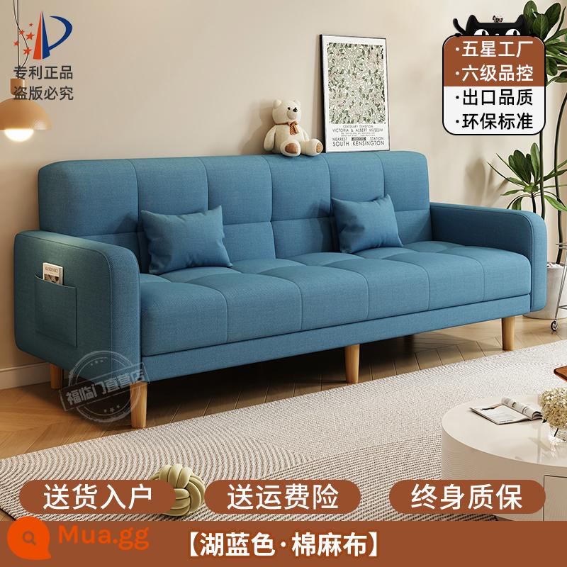 Sofa căn hộ nhỏ phòng khách 2023 mới đơn giản hiện đại ba người thuê phòng vải gấp sofa giường đôi công dụng - Cotton và lanh-Xanh hồ [Dịch vụ khách hàng 18 giờ]