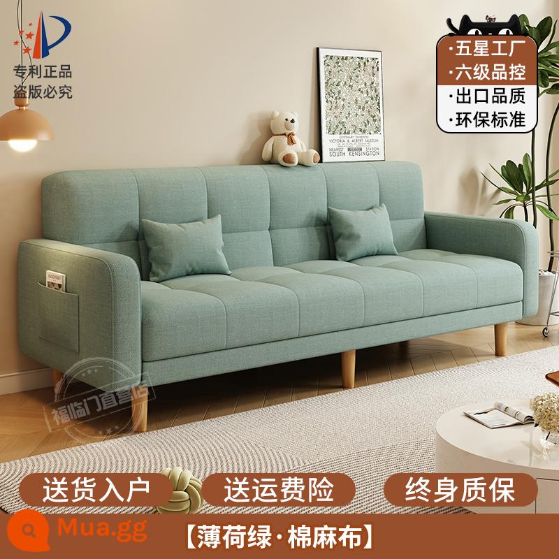 Sofa căn hộ nhỏ phòng khách 2023 mới đơn giản hiện đại ba người thuê phòng vải gấp sofa giường đôi công dụng - Cotton và lanh-xanh bạc hà [hậu mãi không cần lo lắng]