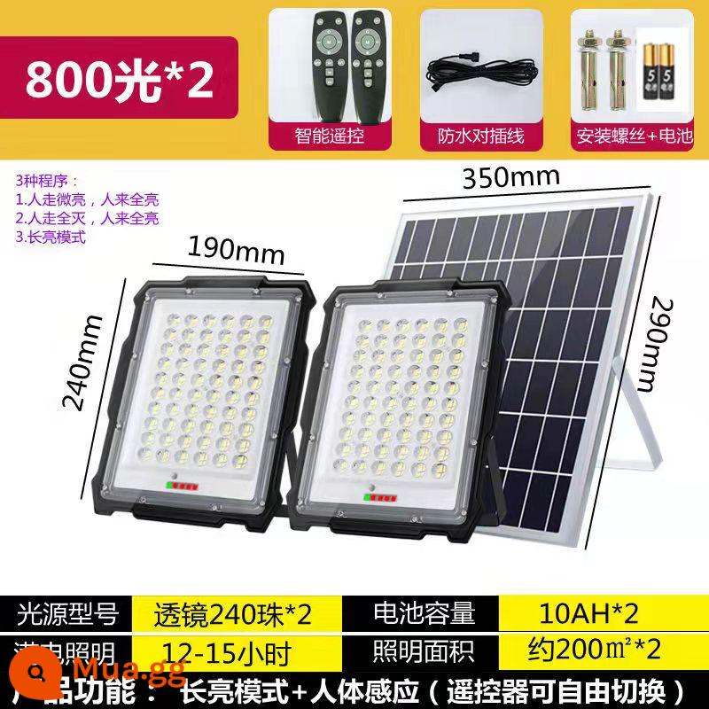 Chống Thấm Nước Đèn Sân Vườn 100W Họ Chiếu Sáng Siêu Sáng Ánh Sáng Ngoài Trời Đèn Đường Bảng Volt Đèn Năng Lượng Mặt Trời Hộ Gia Đình Phát Điện đèn - Một hỗ trợ hai đèn 1600 - luôn sáng + cảm biến cơ thể con người