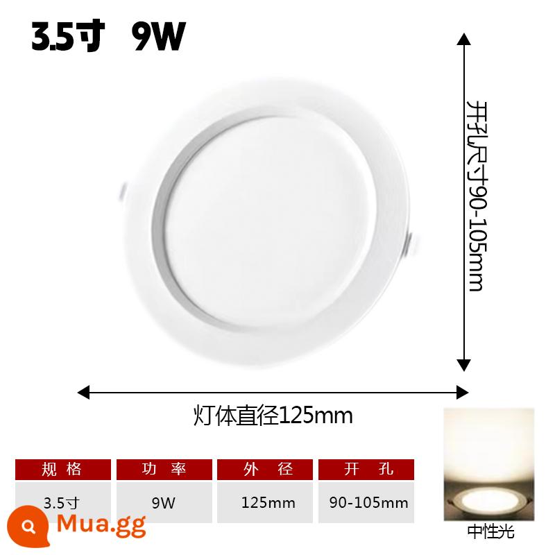 Hộ gia đình Đèn LED Downlight Âm Trần Chiếu Sáng Mới Ba Màu Nhúng Lối Đi Phòng Khách Đèn Âm Trần Lỗ Ánh Sáng Lỗ Ánh Sáng Ánh Sáng Đơn Giản - Đèn trung tính Yabai 9W [hợp kim sắt-kẽm] lỗ 9-10,5