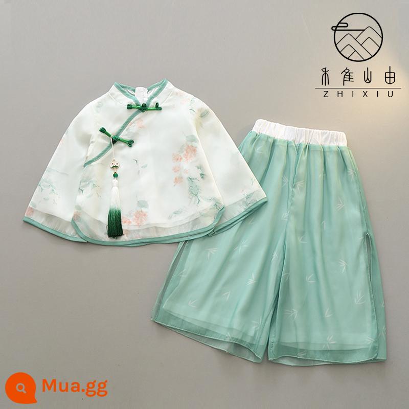 Nữ sinh Hanfu mùa xuân và mùa hè trang phục cổ đại phong cách Trung Quốc Tang phù hợp với trẻ em màu xanh lá cây siêu cổ tích dân tộc múa Trung Quốc guzheng trang phục biểu diễn - cô gái xanh