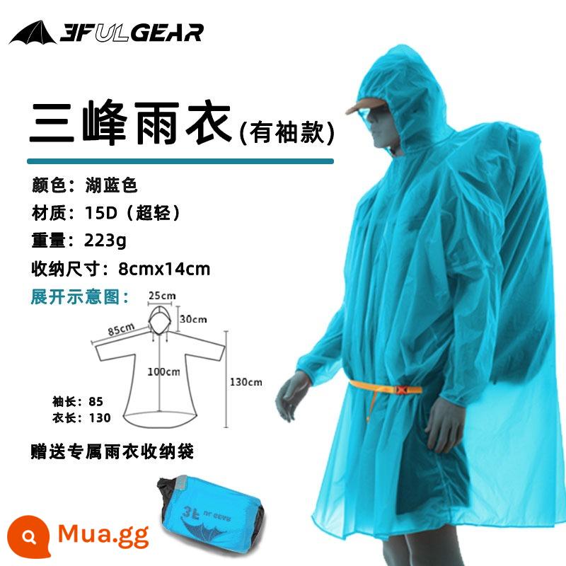 Sanfeng dành cho nam và nữ ngoài trời 15D bọc silicon đi bộ đường dài siêu nhẹ ba trong một áo mưa có tay đa năng poncho vải mặt đất tán - Kiểu tay áo 15D xanh hồ