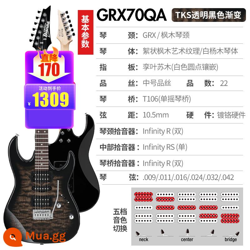 Ibanez Ibanna Đàn Guitar Điện GRX40/70QA/120 GRG121/170DX Bộ Đàn Guitar Cho Người Mới Bắt Đầu - [⭐Phong cách Rock] GRX70QA Chuyển màu đen trong suốt + Gói quà tặng cho người mới bắt đầu