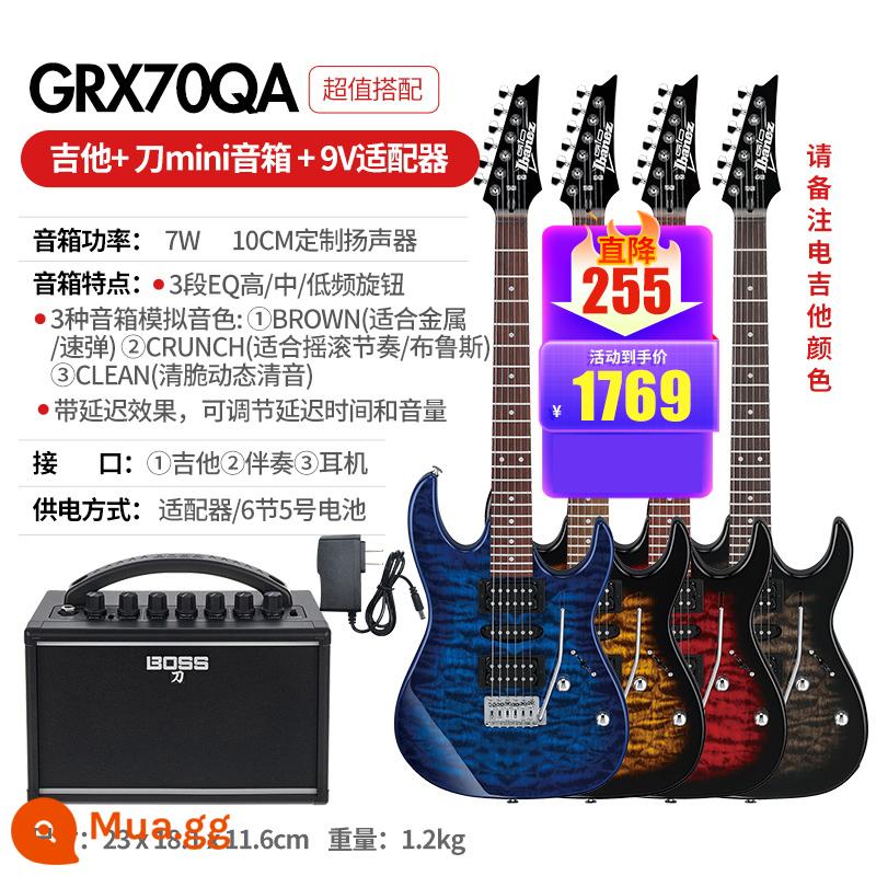 Ibanez Ibanna Đàn Guitar Điện GRX40/70QA/120 GRG121/170DX Bộ Đàn Guitar Cho Người Mới Bắt Đầu - GRX70QA+ Loa mini Knife (3 âm/chạy bằng pin)+Bộ chuyển đổi 9V+gói quà tặng cho người mới bắt đầu