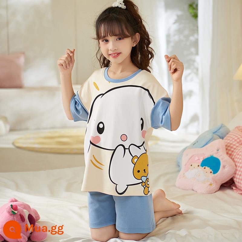 Bộ đồ ngủ trẻ em bé gái mùa hè cotton nguyên chất ngắn tay phần mỏng điều hòa quần áo bé gái Bộ đồ phục vụ tại nhà Kulomi phong cách phương Tây - 22599-Quế chó