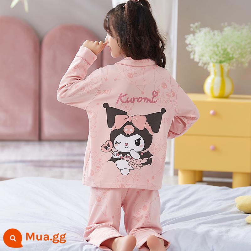 Bộ đồ ngủ trẻ em nữ mùa xuân và mùa thu cotton nguyên chất dài tay cho trẻ em trung và lớn mùa hè bé gái cardigan bé gái quần áo mặc ở nhà 12-15 tuổi - 33475-Culomi