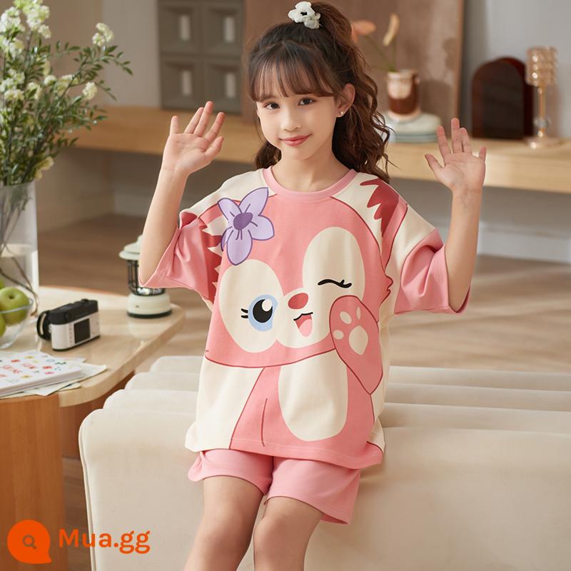 Bộ đồ ngủ trẻ em bé gái mùa hè cotton nguyên chất ngắn tay phần mỏng điều hòa quần áo bé gái Bộ đồ phục vụ tại nhà Kulomi phong cách phương Tây - 22594-Lina Belle