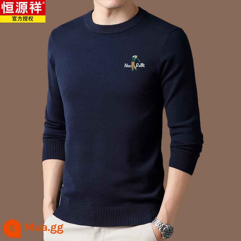 Hengyuanxiang chính hãng áo len len 100 len nam phong cách hot 2022 áo sơ mi đáy cashmere mới mùa thu đông - Màu xanh hải quân[Hao2208]