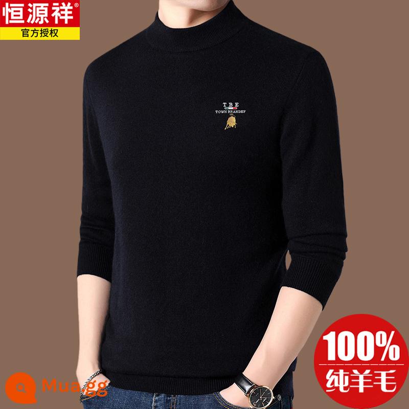 Hengyuanxiang chính hãng áo len len 100 len nam phong cách hot 2022 áo sơ mi đáy cashmere mới mùa thu đông - Áo cổ lọ nửa cổ màu đen [Hao8908]