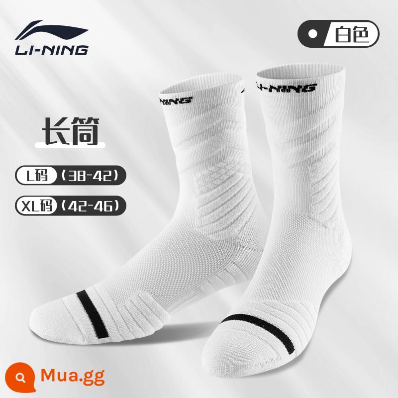 Vợt bóng rổ chuyên nghiệp Li Ning vớ khăn dưới giữa ống thể thao chạy bộ cầu lông ưu tú nam Mỹ chống trượt mùa hè - [Một đôi] Tất trắng tiêu chuẩn