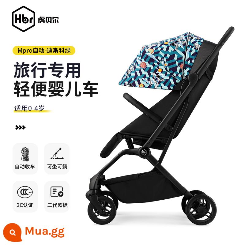 Xe đẩy em bé HBR Tiger Bell Xe đẩy gấp tự động Mpro, nhẹ, tầm nhìn cao, ngồi và có thể gập lại - Bộ sưu tập xe tự động Mpro-Đèn ngủ disco xanh